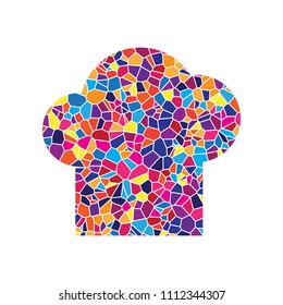 Chef cap sign. Vector. Stained glass icon on white background. Colorful polygons. Isolated.