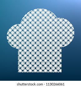 Chef cap sign. Vector. White textured icon at lapis lazuli gradient background.