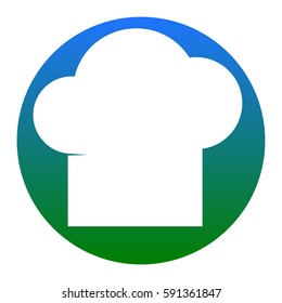 Chef cap sign. Vector. White icon in bluish circle on white background. Isolated.