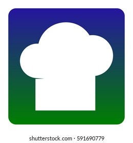 Chef cap sign. Vector. White icon at green-blue gradient square with rounded corners on white background. Isolated.