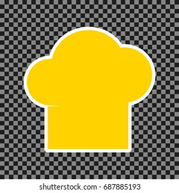 Chef cap sign. Vector. Yellow icon with white contour on dark transparent background.