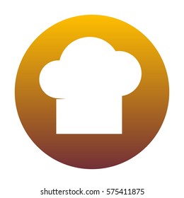 Chef cap sign. White icon in circle with golden gradient as background. Isolated.