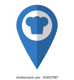 Chef cap - vector icon; blue map  pointer
