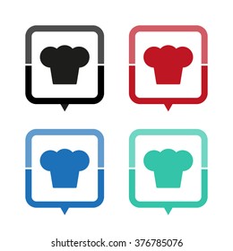 Chef cap - vector icon; map pointer;  message bubble
