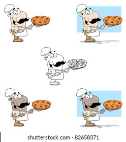 Chef Carrying A Pizza Pie On A Stove Shovel.Vector Collection
