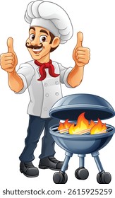 A chef cartoon barbecue cook man giving thumbs up mascot character illustration 