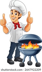 A chef cartoon barbecue cook man giving thumbs up mascot character illustration 