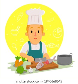 Chef Cartoon Character Cooking in the Kitchen 