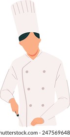 Chef cartoon character cooking professional chef uniform. Confident standing isolated white background. Culinary expert male profession cooking attire