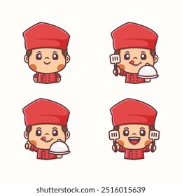 chef cartoon character with different poses and expressions. Vector illustrations in outline style