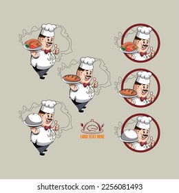
Karikaturencharakter des Chefkochs mit seiner Speisekarte