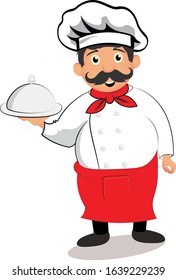 Chef cartoon character holding silver platter