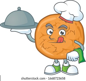 chef cartoon character of molasses cookies with food on tray