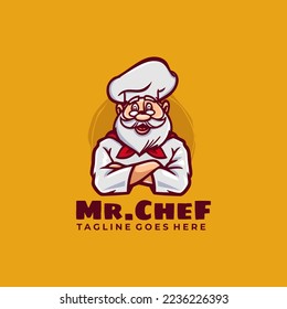 Chef Cartoon Character Vector Illustration Logo Design Template
