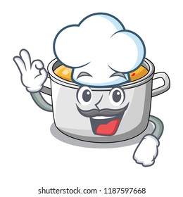 Chef cartoon chicken soup pot for dinner