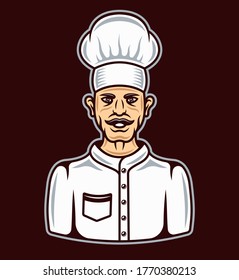 Chef in cartoon colored style character vector illustration on dark background