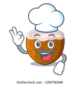 Chef cartoon delicious ripe coconuts for drinking