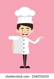 Chef Cartoon - Holding a Paper and Announcing
