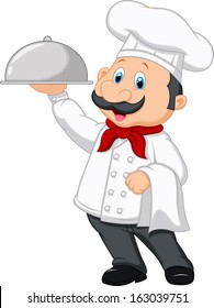 Chef cartoon holding platter