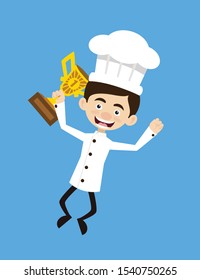 Chef Cartoon - Jumping with Trophy