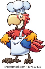 Chef cartoon macaw. Vector clip art illustration with simple gradients. All in a single layer. 