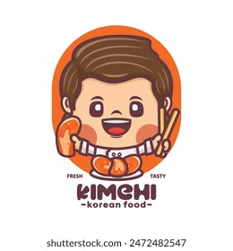 chef cartoon mascot with korean food kimchi, vector illustration for culinary industry, cartoon logo, sticker, icon.