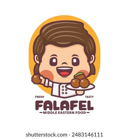 mascota de dibujos animados de chef con falafel de comida de oriente medio, Ilustración vectorial para la industria culinaria, logotipo de dibujos animados, etiqueta engomada, icono.