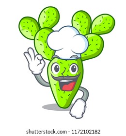 Chef cartoon opuntia cactus in the desert