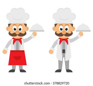 chef cartoon with plate and apron set