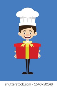 Chef Cartoon - Presenting a Gift Box