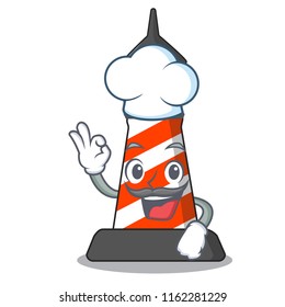 Chef cartoon realistic red lighthouse building
