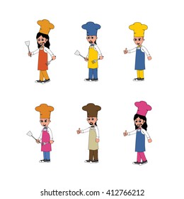 chef cartoon set theme vector art illustration