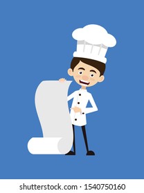 Chef Cartoon - Showing a Paper Scroll