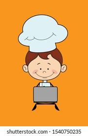 Chef Cartoon - Sitting and Working on Laptop