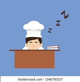 Chef Cartoon - Sleeping on Office Desk