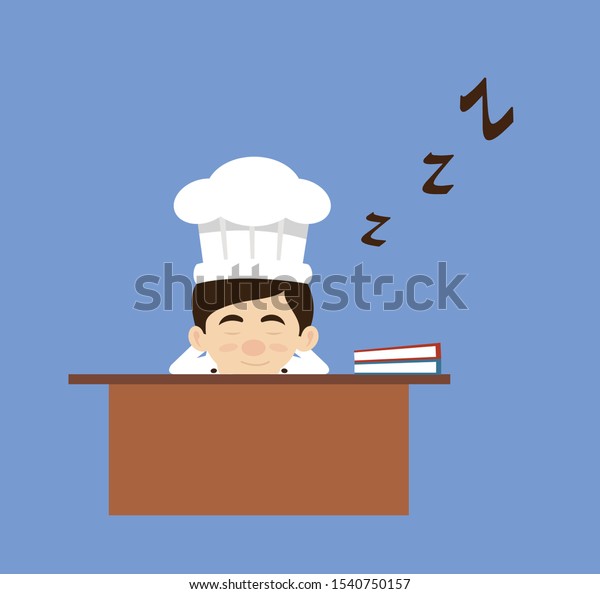 Chef Cartoon Sleeping On Office Desk Stock Vector Royalty Free