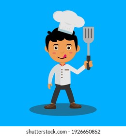 chef cartoon with spatula of vector illustration