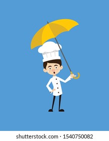 Chef Cartoon - Standing with Umbrella