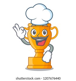 Chef cartoon trophy cup with star on cyan