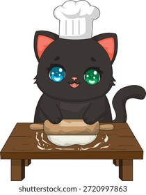 Gato del cocinero que hace galletas Gatito con el Vector de amasamiento del rodillo