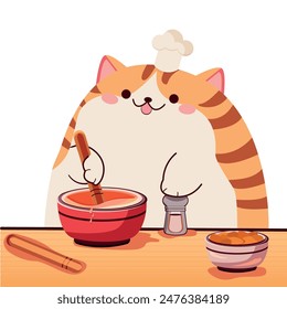 Chef cat meme. The illustration shows a fat cat cooking