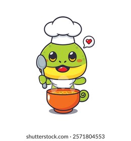 chef chameleon mascot cartoon character with soup.
chef animal cartoon vector illustration suitable for for poster, brochure, web, mascot, sticker, logo, icon, etc.