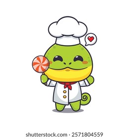 chef chameleon mascot cartoon character holding candy.
chef animal cartoon vector illustration suitable for for poster, brochure, web, mascot, sticker, logo, icon, etc.