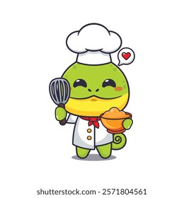 chef chameleon mascot cartoon character with cake dough.
chef animal cartoon vector illustration suitable for for poster, brochure, web, mascot, sticker, logo, icon, etc.