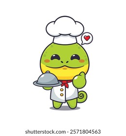 chef chameleon mascot cartoon character with dish.
chef animal cartoon vector illustration suitable for for poster, brochure, web, mascot, sticker, logo, icon, etc.