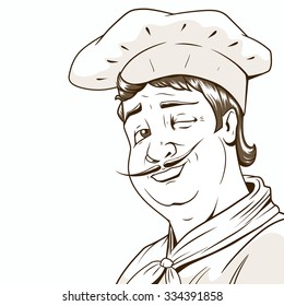 Chef character brown color lines vector illustration. Colorless version