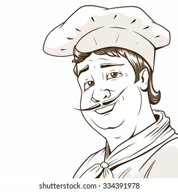 Chef character brown color lines vector illustration. Colorless version