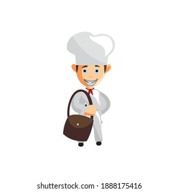 Chef-Charakter-Erstellung Illustration Vorlage Pose Bring Bag