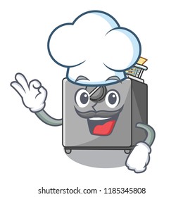 Chef character deep fryer on restaurant kitchen