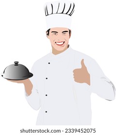 chef , character drawing , young chef with nice smile 